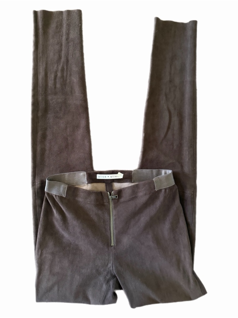 Alice + Olivia Rare Y2K 100% Lambskin Leather Suede Chocolate Brown Slim Pants